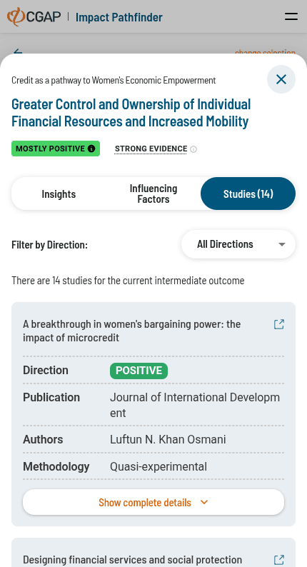Screenshot showing the evidence map within the Impact Pathfinder tool.